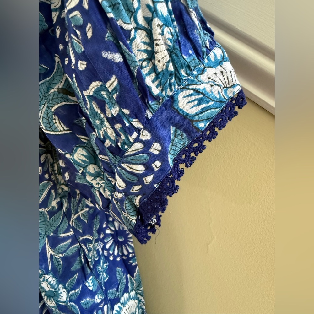 Blue Floral 3/4 Sleeve Dress 100% Cotton - Picture 9 of 13